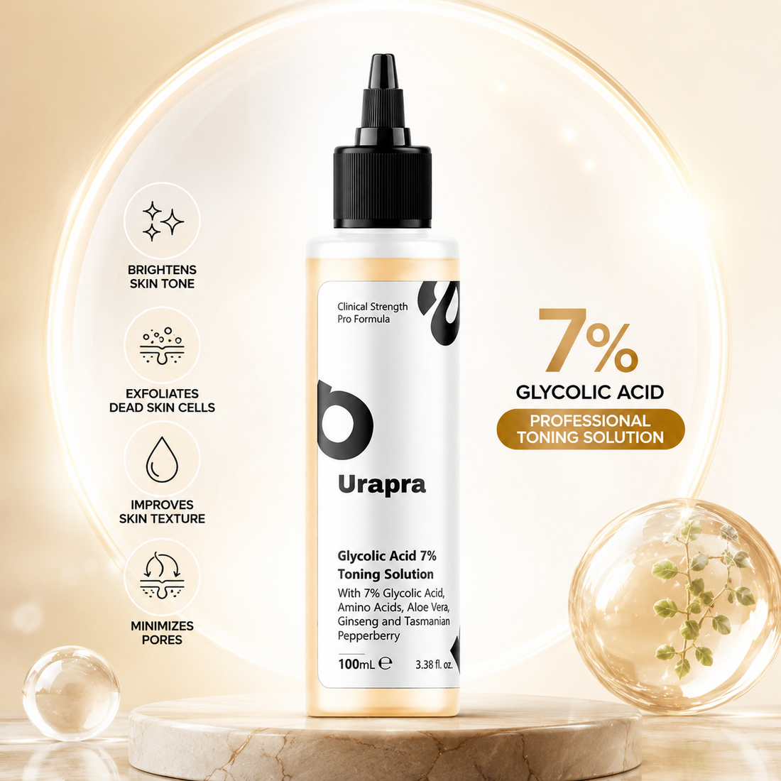 Buy 1 Get 1 FREE | Urapra Glycolic Acid 7% Toning Solution (2 × 240ml) – Brightening, Exfoliating & Glow Toner | Limited Time Offer
