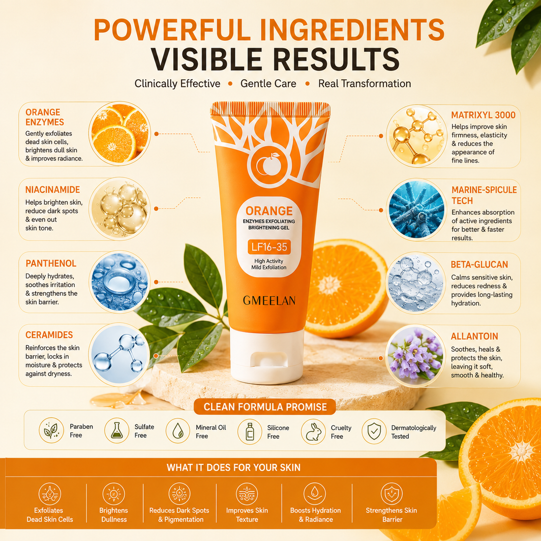 BUY 1 GET 1 FREE  –  Orange Enzymes Exfoliating Brightening Gel LF16-35 | Natural Face Scrub |