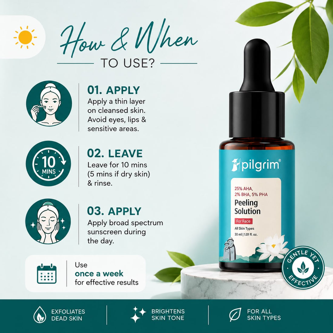🔥 Buy 1 Get 1 FREE | Pilgrim 25% AHA + 2% BHA + 5% PHA Peeling Solution (2 × 30ml) – Tan Removal & Glass Skin Formula